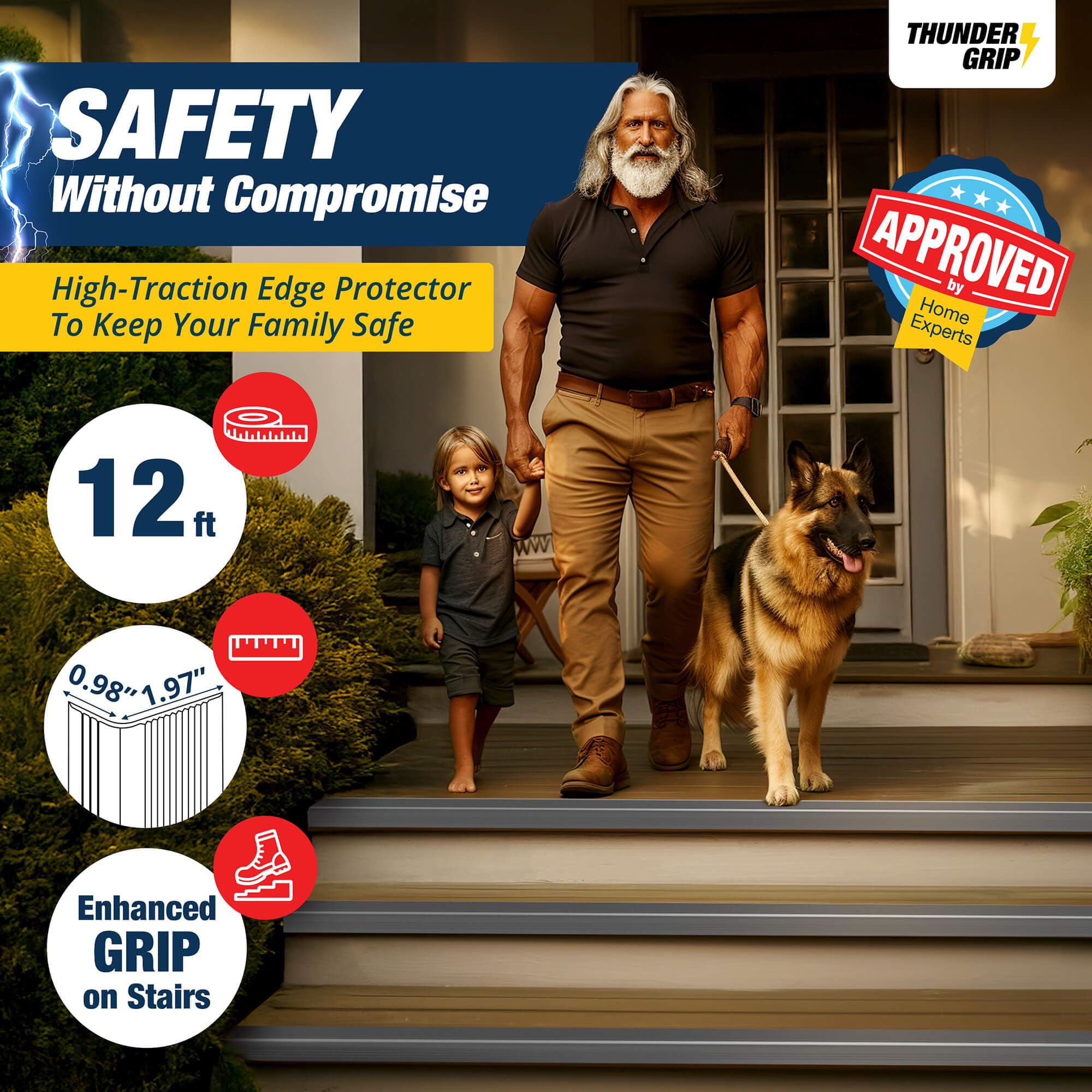 THUNDER GRIP stair edge protector outdoors and indoors offers weather resistance for stairs.