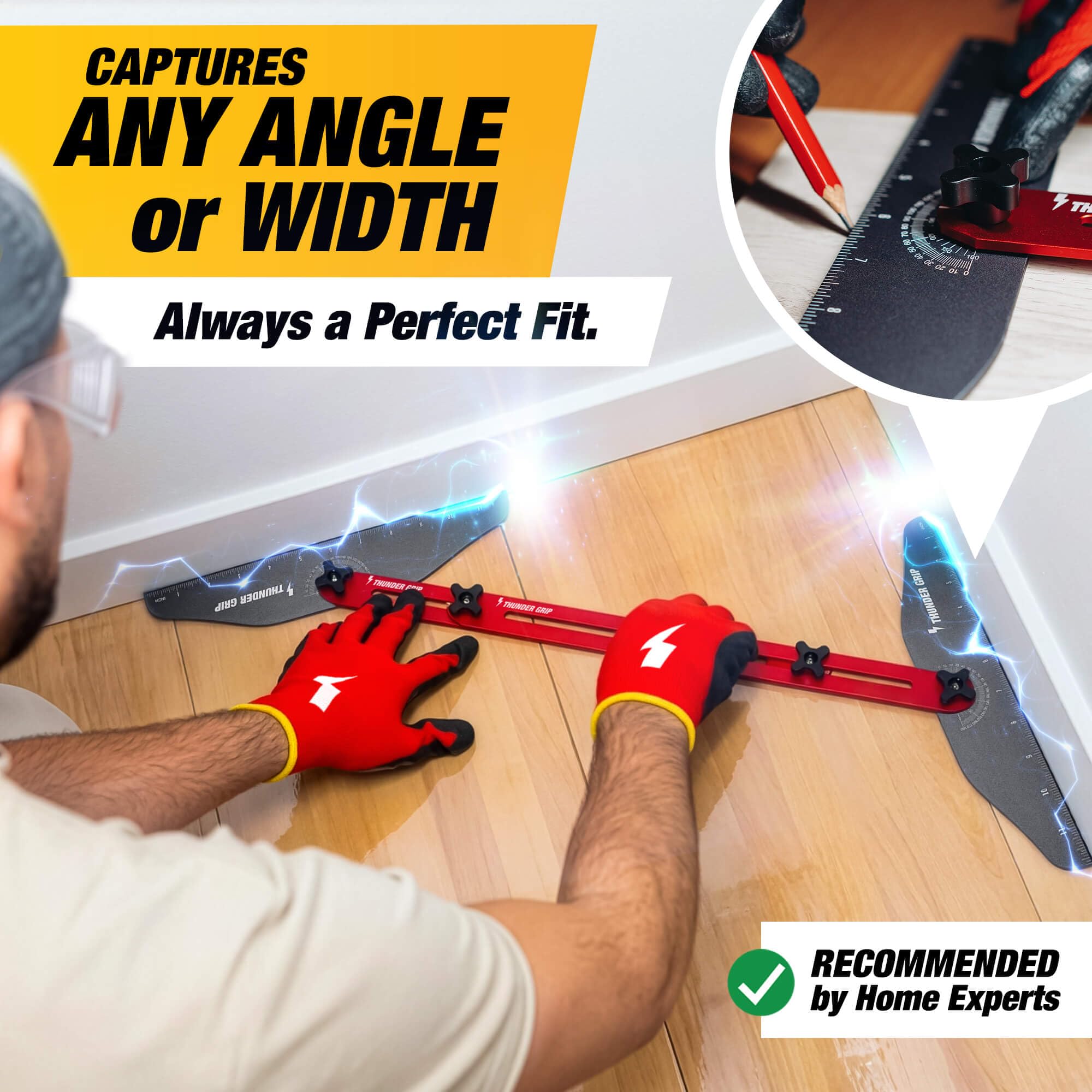 Thunder Grip measuring width and depth on stairs enables precise treads