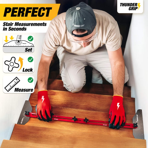Thunder Grip tool tracing shape on stair shows exact outline for a perfect template