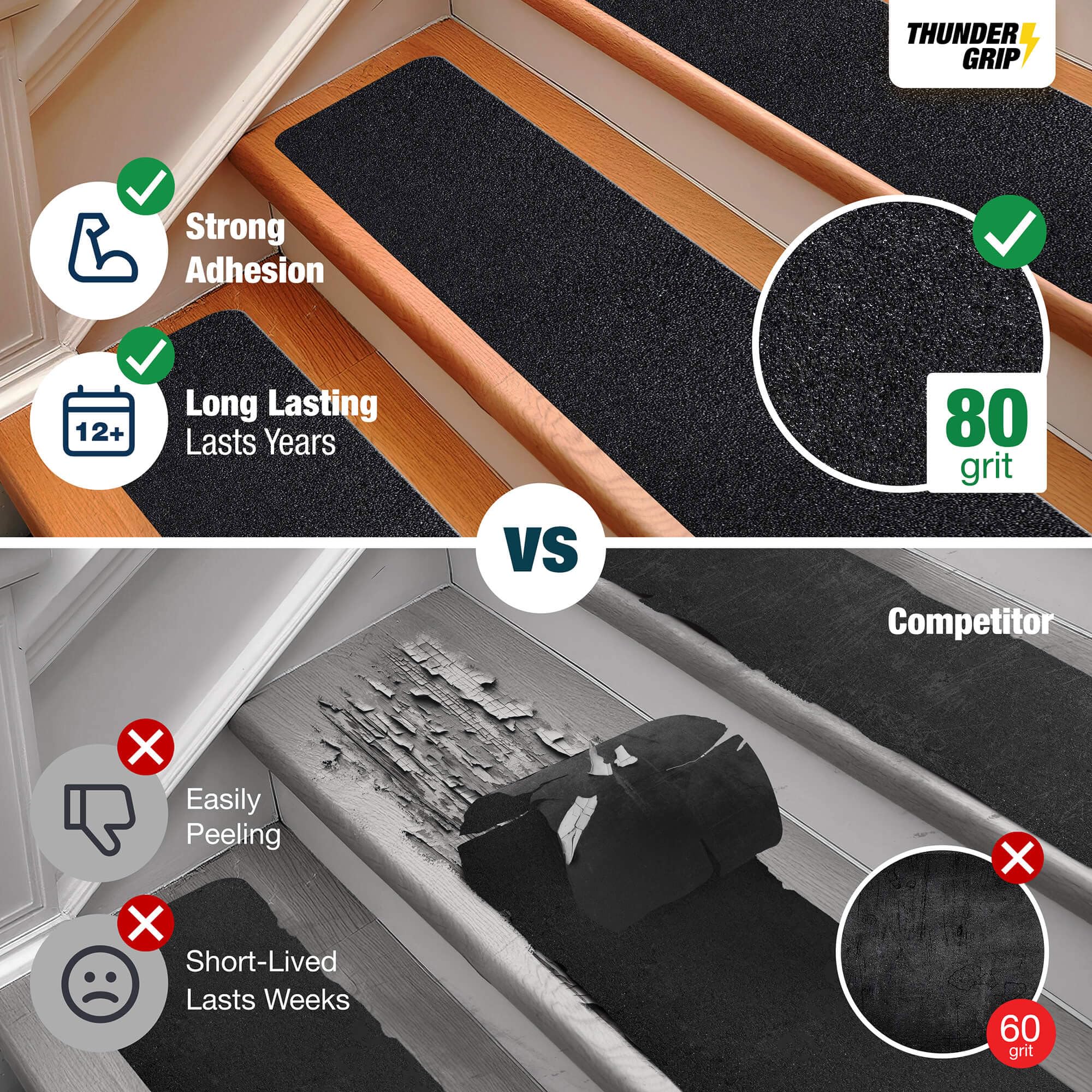 Thunder Grip waterproof stair tape installs quickly and stabilizes outdoor steps.