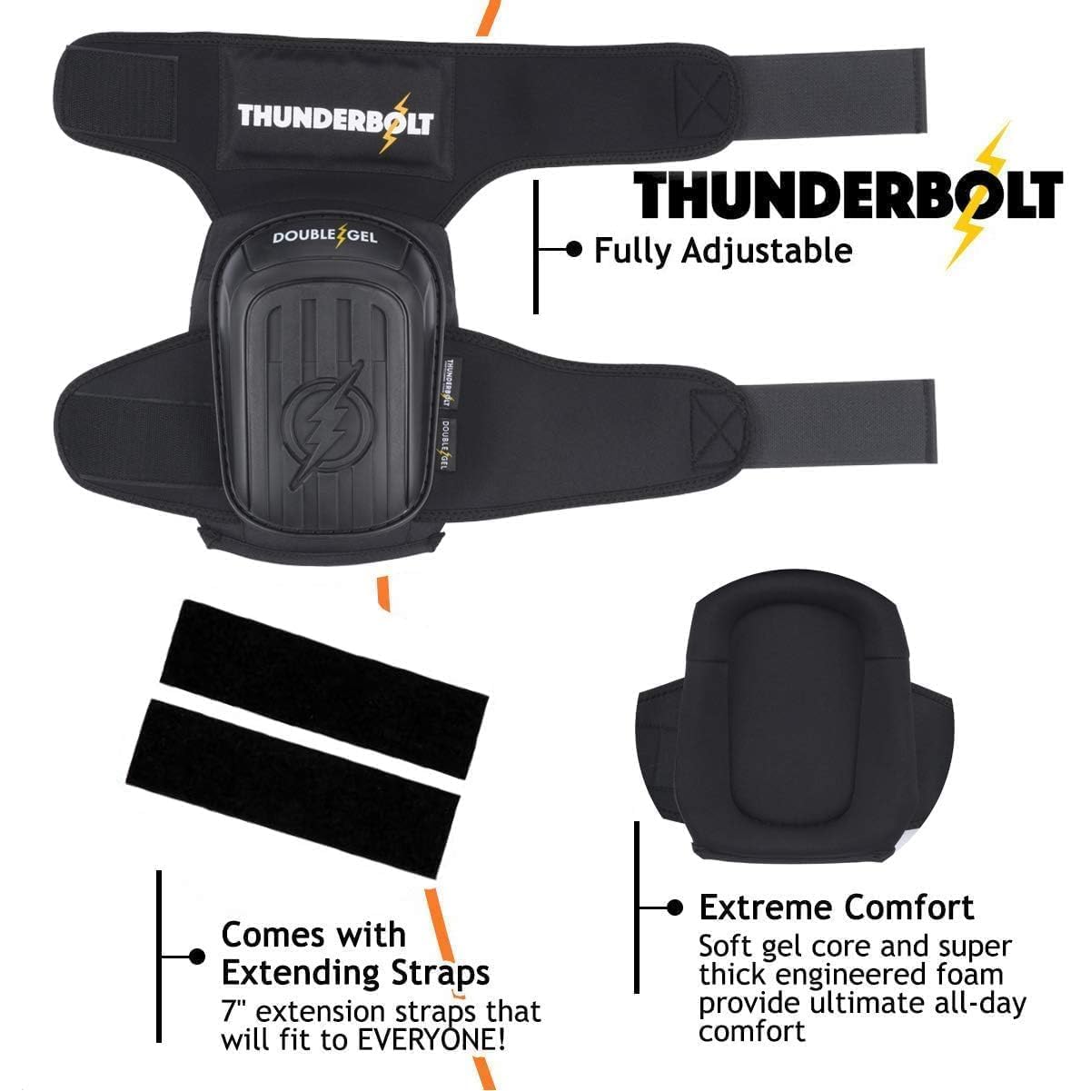 Thunderbolt kneepads suitable for flooring and roofing projects