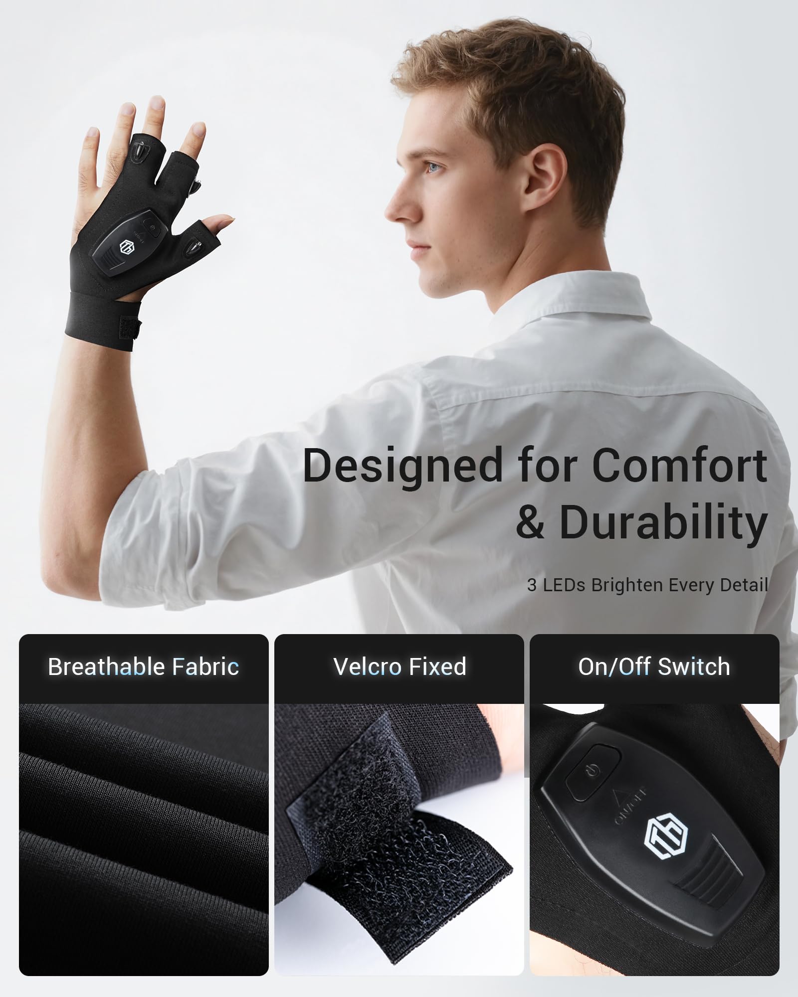ThxToms flashlight gloves light engine bays for hands-free repairs.
