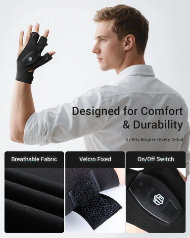 ThxToms flashlight gloves light engine bays for hands-free repairs.