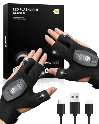 ThxToms rechargeable flashlight gloves with ultra-bright three-LEDs illuminate tight spots for repairs.