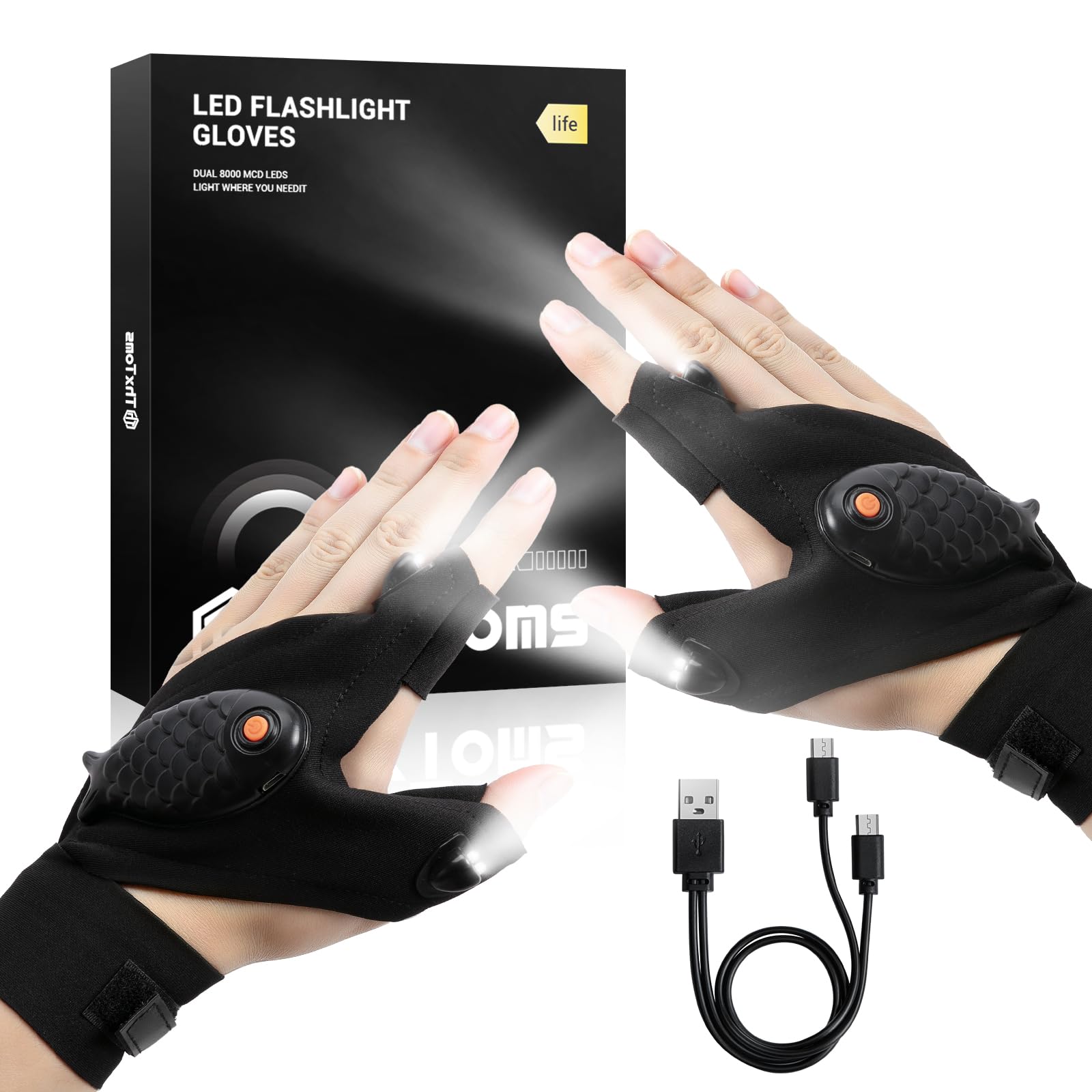 ThxToms Flashlight Gloves worn on hand for hands-free lighting during DIY tasks.