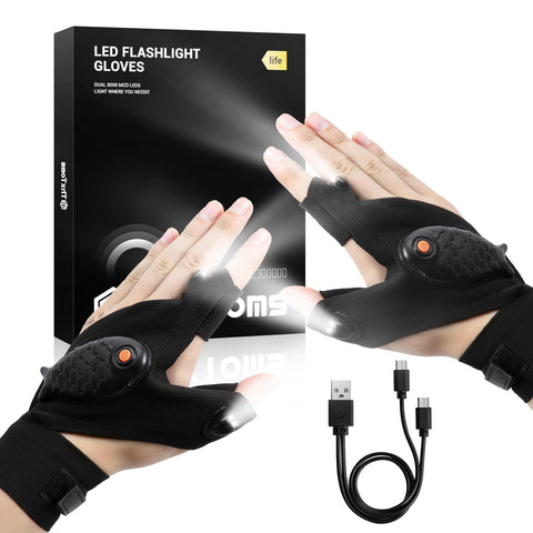 ThxToms Flashlight Gloves worn on hand for hands-free lighting during DIY tasks.