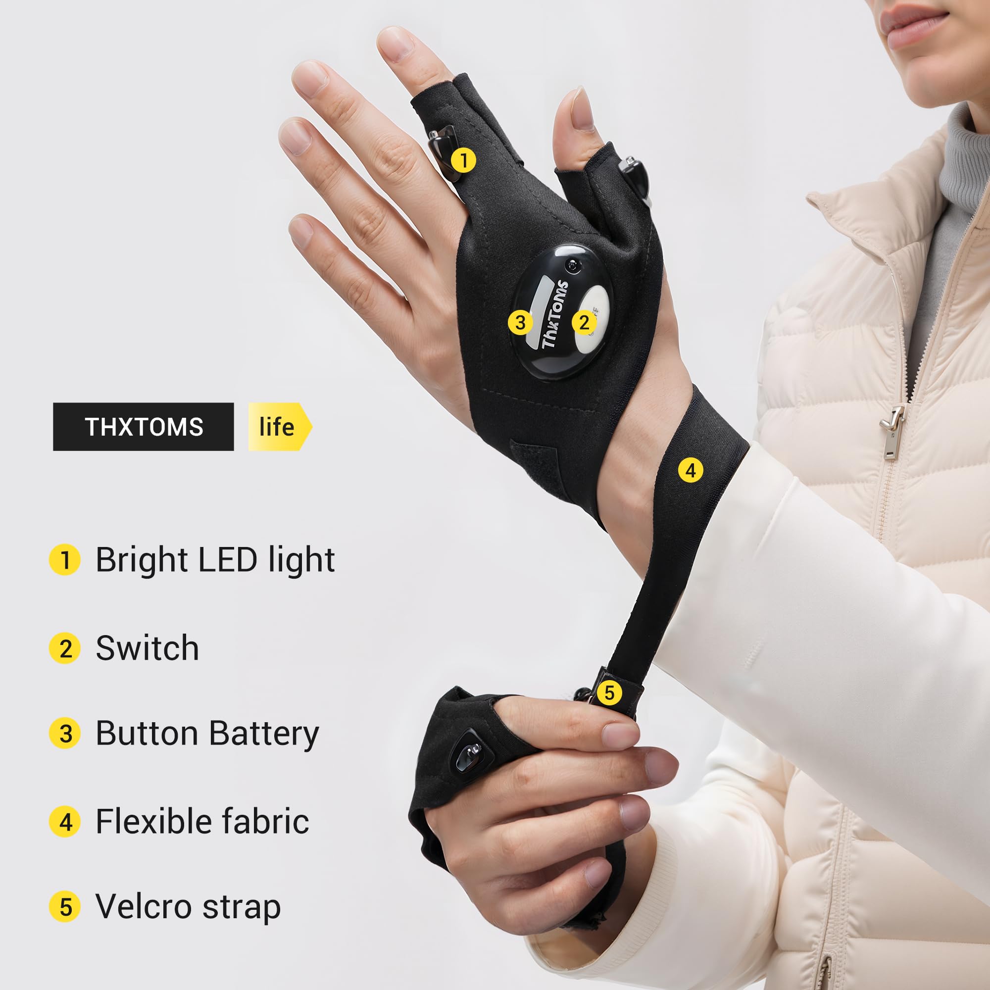 ThxToms gloves illuminate dark work sites for on-the-spot lighting.