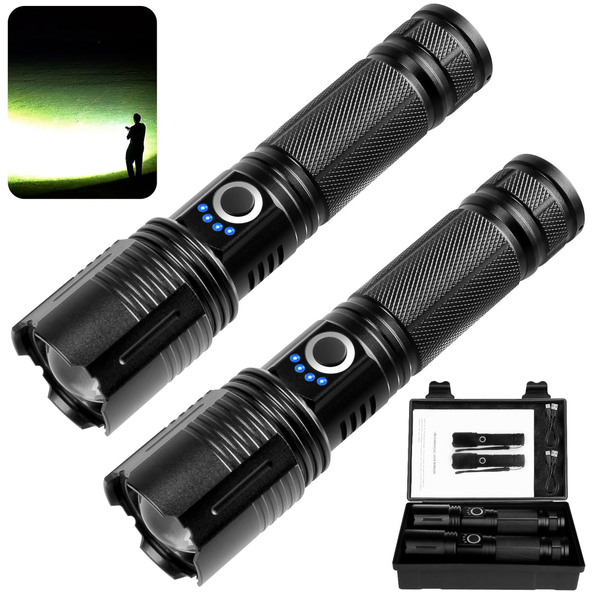 THY TRY 2-pack 90,000-lumen flashlight beam for clear night visibility during outdoor adventures