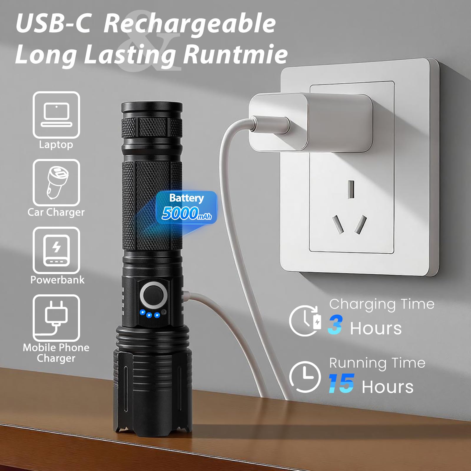 THY TRY adjustable beam focus flashlight switching between spotlight and floodlight
