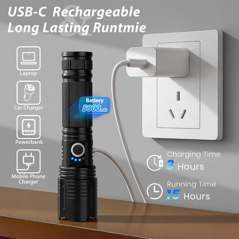 THY TRY adjustable beam focus flashlight switching between spotlight and floodlight