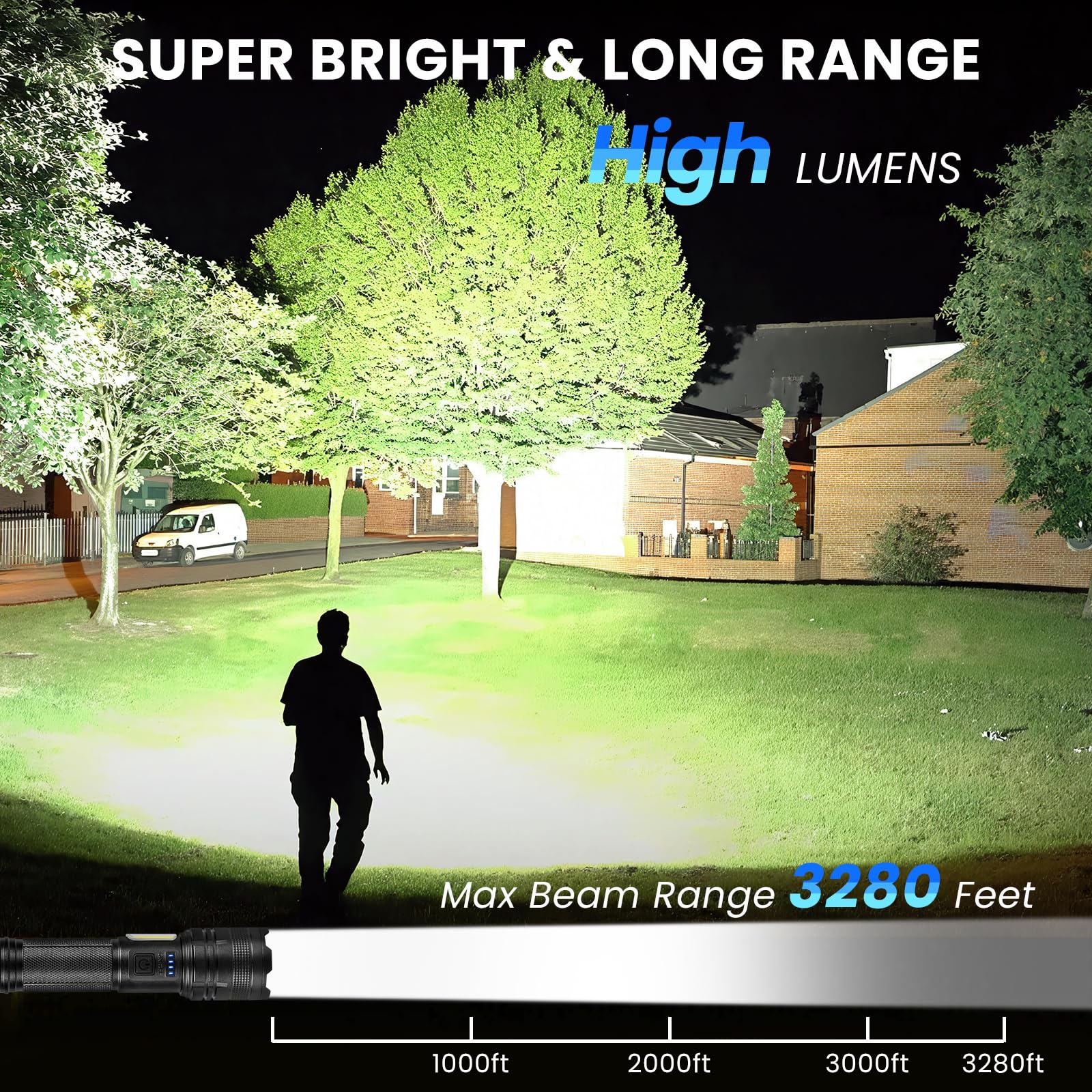 THY TRY flashlight delivers up to 15 hours of runtime on a single charge
