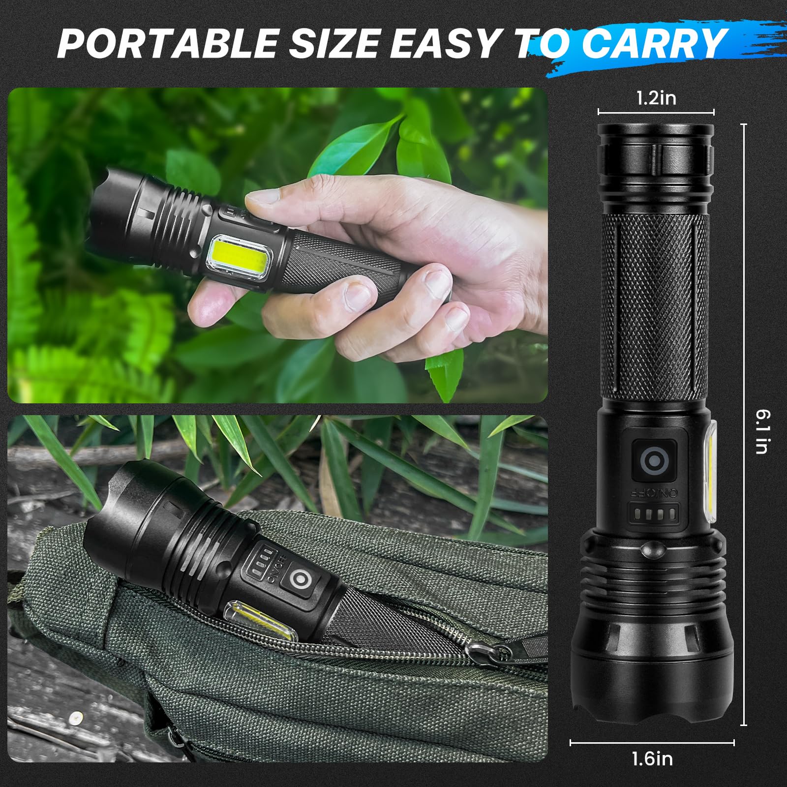 THY TRY compact portable flashlight fits easily in a pack