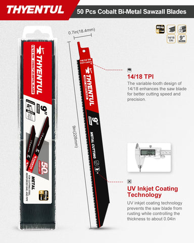 THYENTUL 14-18 TPI teeth close-up showing cobalt durability for tough metals