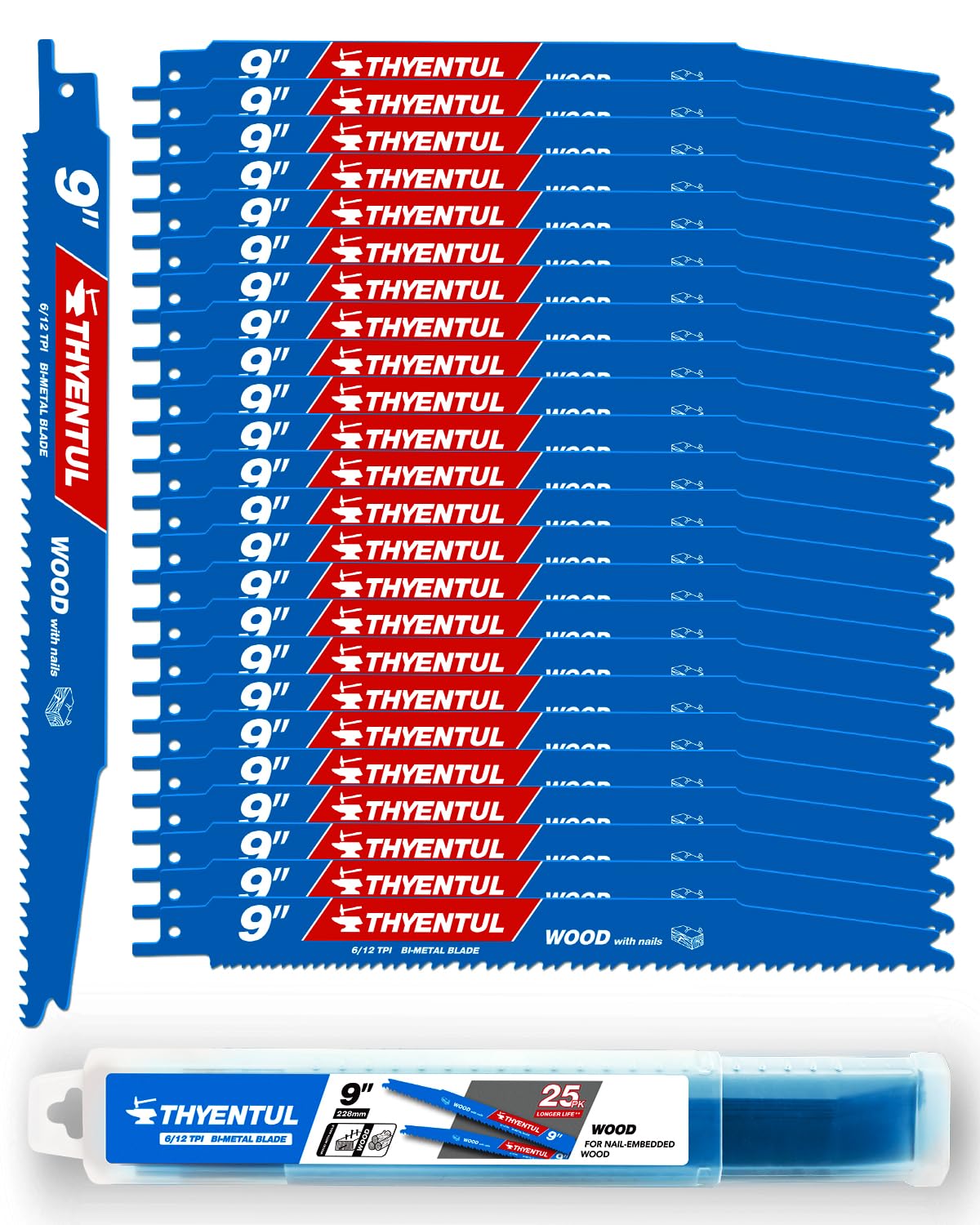 THYENTUL 25-pack 9-inch bi-metal demolition blades boxed for quick access