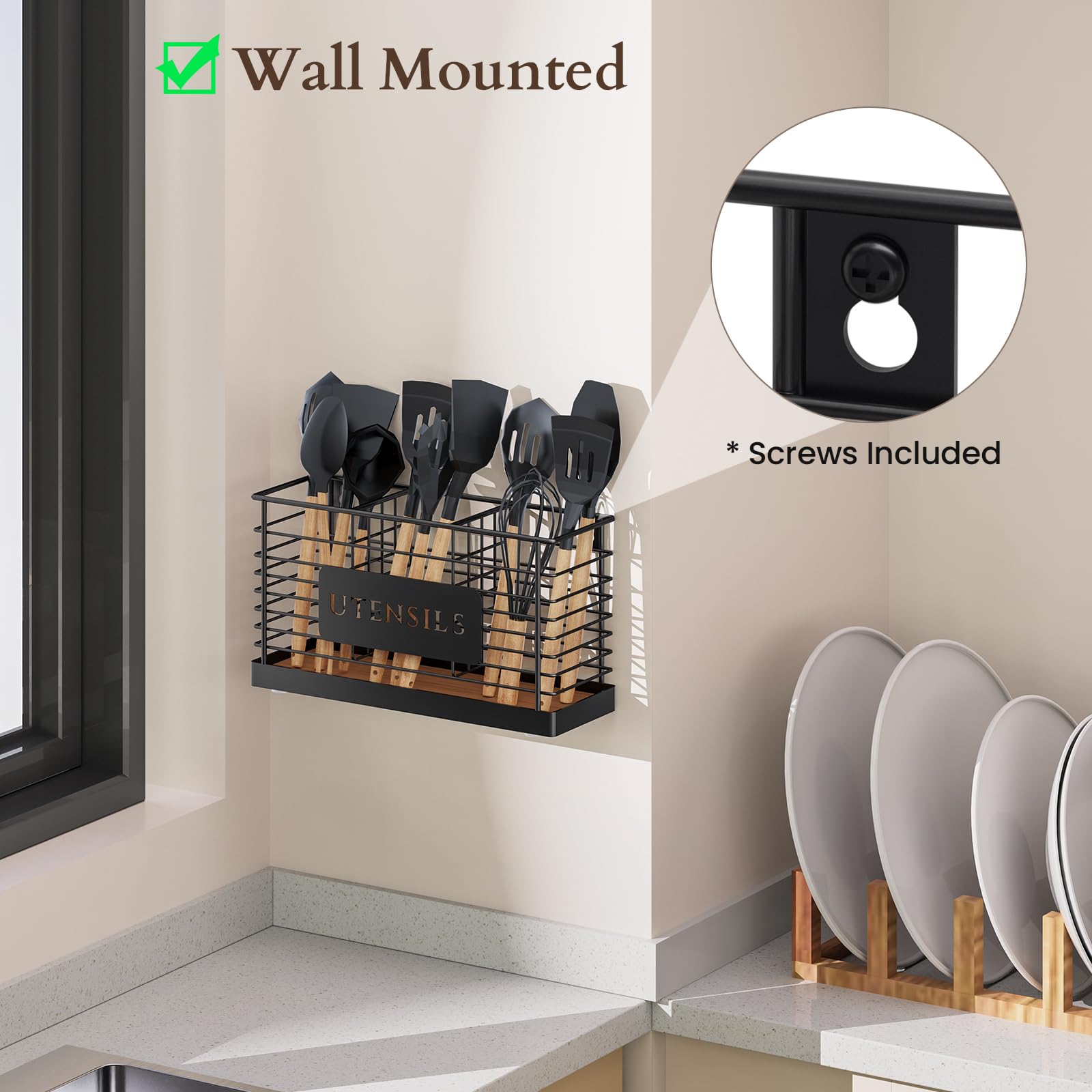 THYGIFTREE Utensil Holder counter stability with non-slip pads