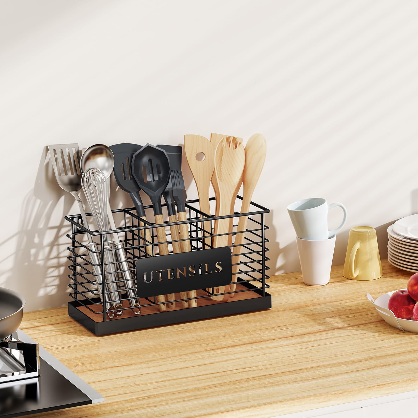 THYGIFTREE Utensil Holder matte black finish complements modern kitchen décor