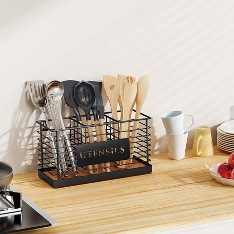 THYGIFTREE Utensil Holder matte black finish complements modern kitchen décor