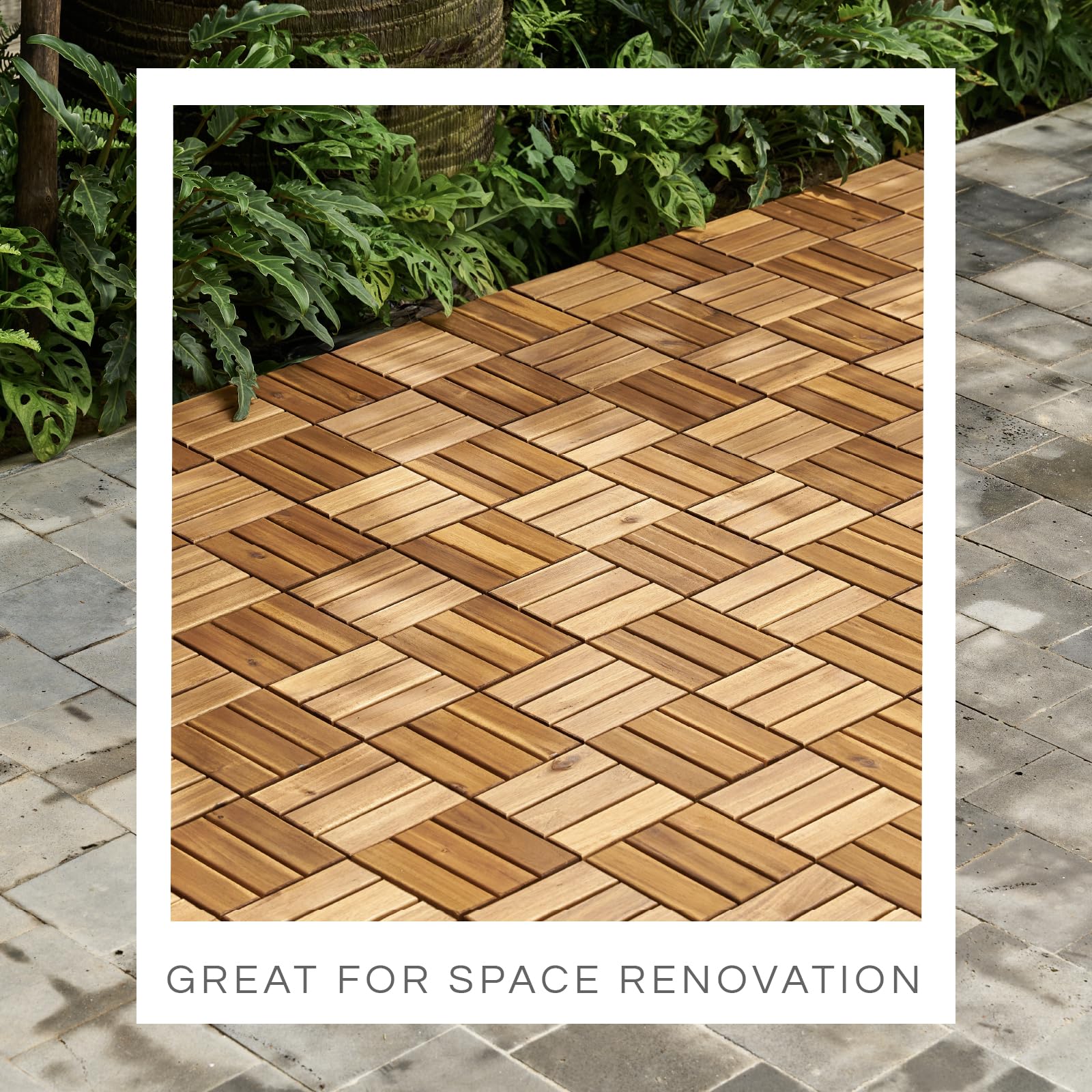 THYOI acacia deck tiles 7-piece pack covers 10 sq ft