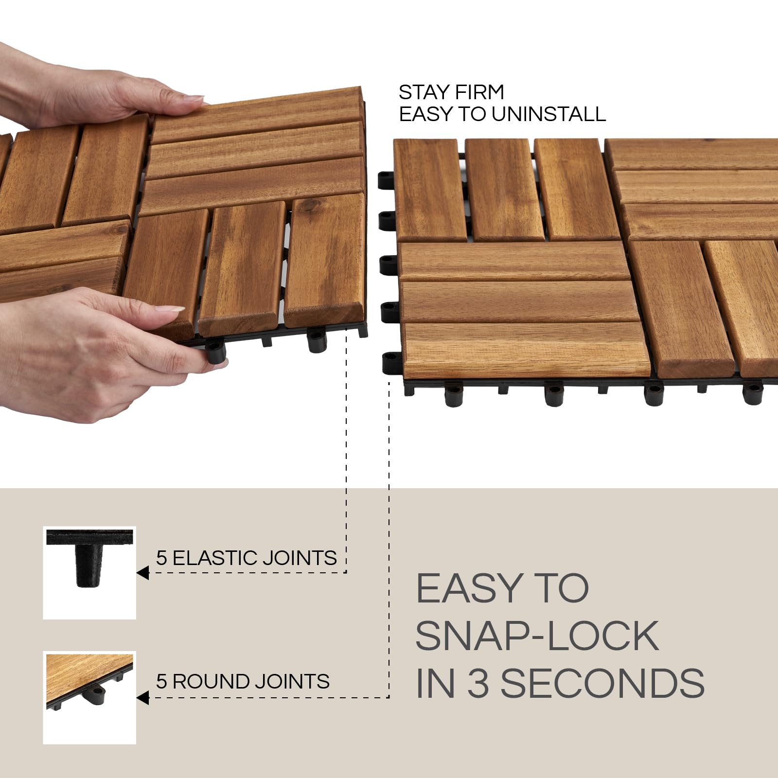 THYOI acacia deck tiles grooved non-slip surface for safety