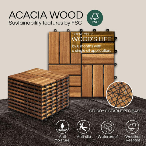 THYOI acacia deck tile interlocking system with snap-lock joints