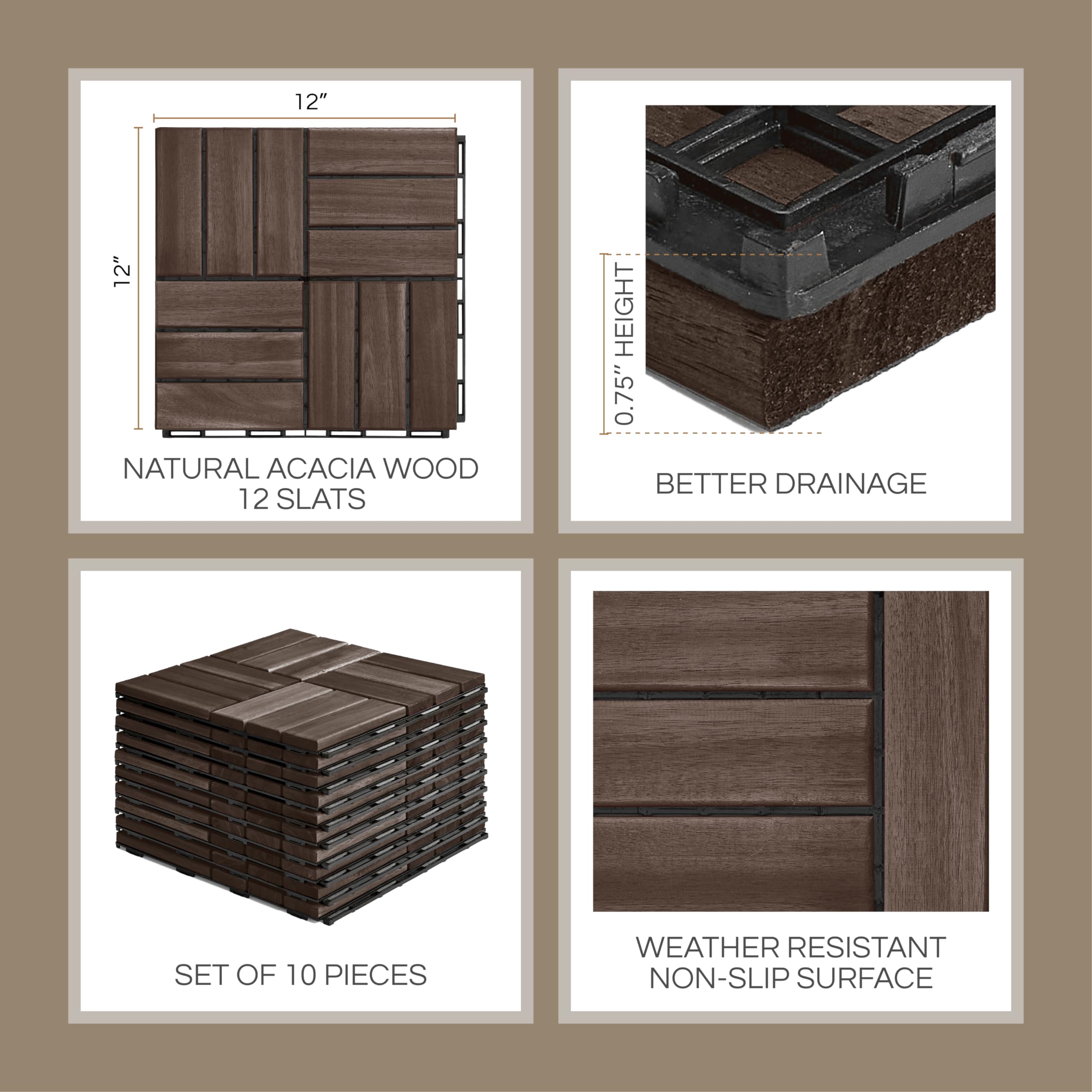THYOI acacia wood patio tiles highlighting natural texture and durability