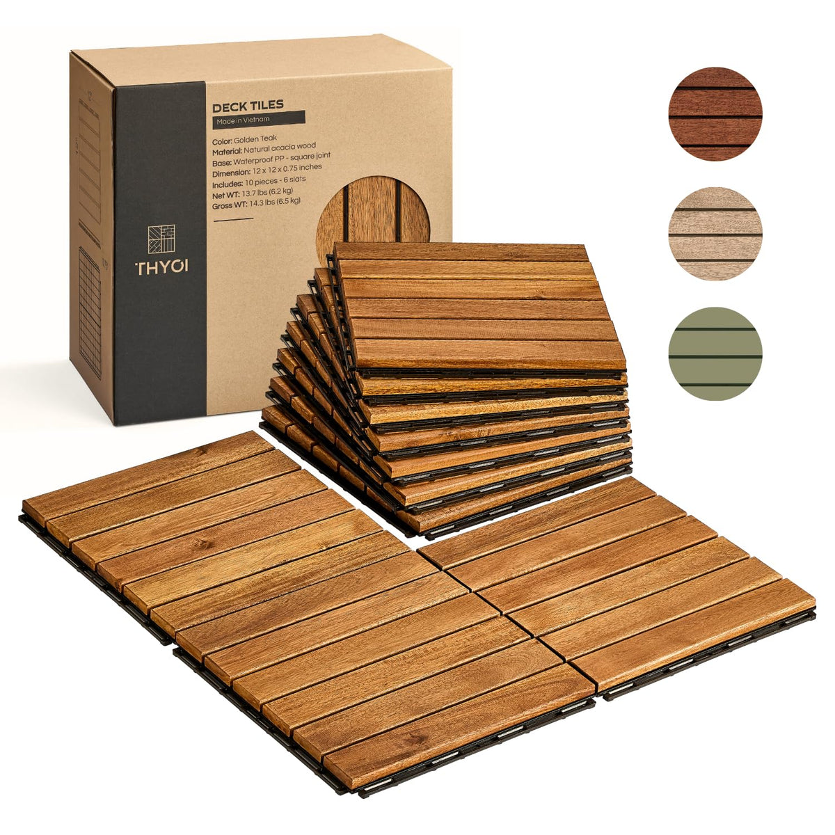 THYOI acacia deck tile close-up with a smooth surface for comfortable outdoor spaces
