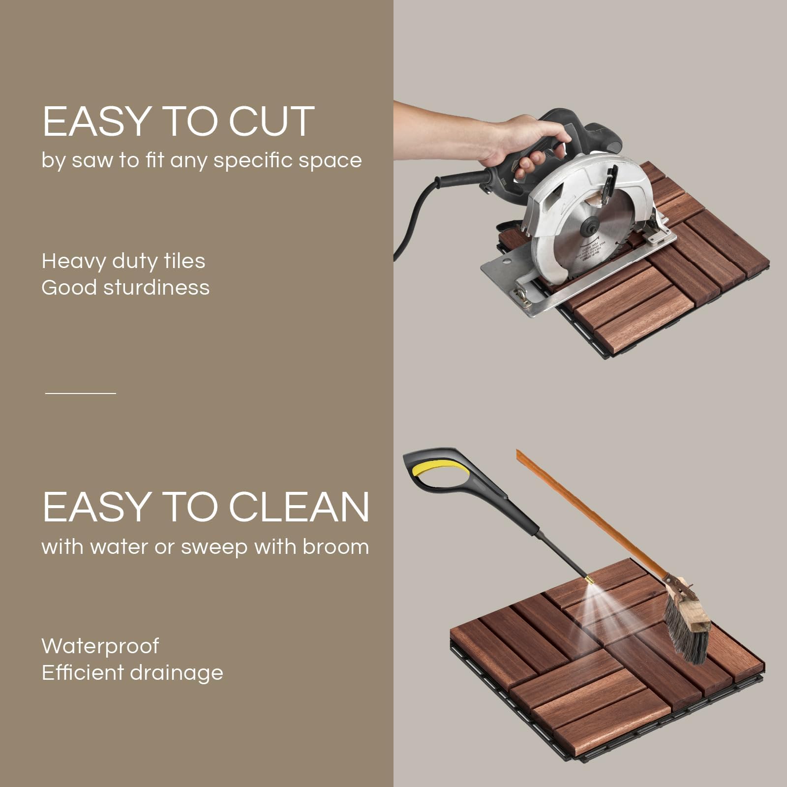 Drainage gaps prevent water pooling on outdoor surfaces with THYOI tiles.