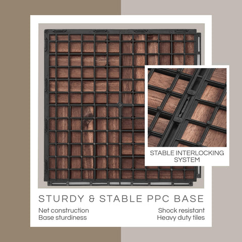 Dark brown crossed pattern THYOI tiles cut to fit irregular spaces.