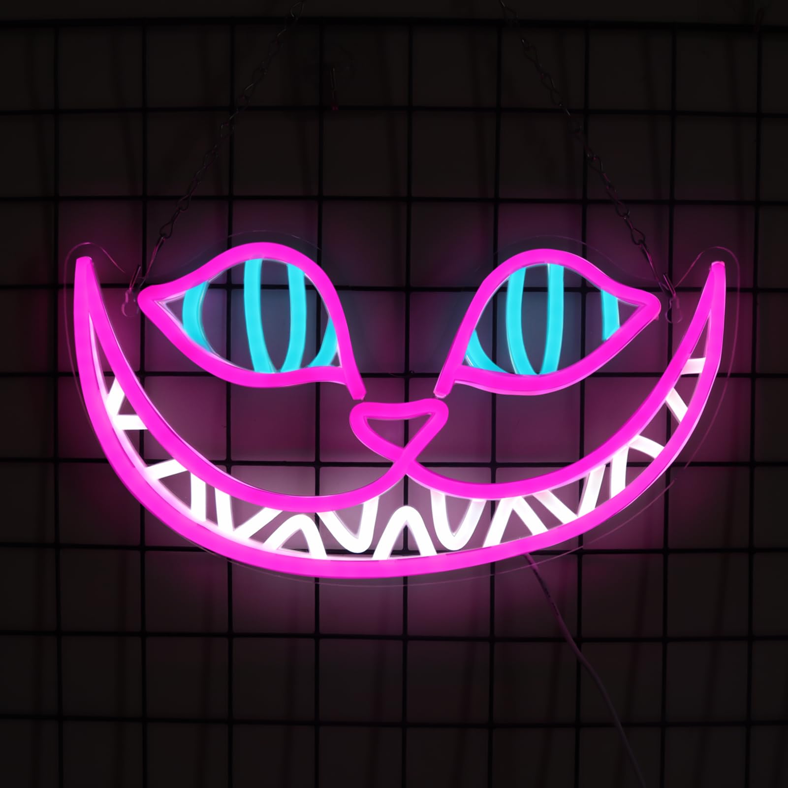 Tiabuy Cheshire Cat neon sign 17x9 on wall as decorative art