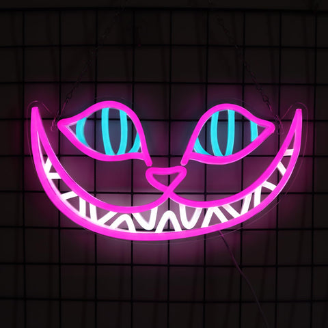 Tiabuy Cheshire Cat neon sign 17x9 on wall as decorative art