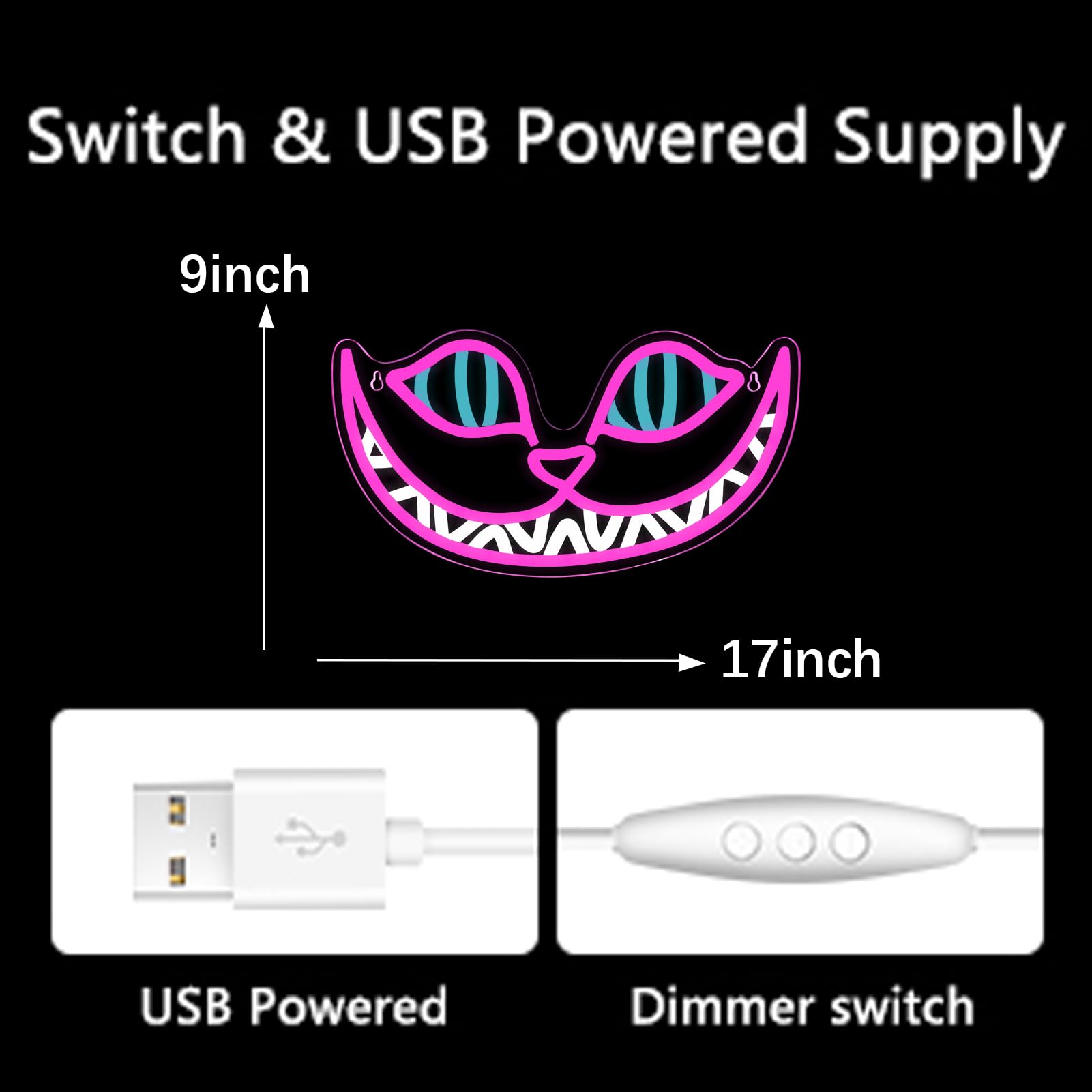Tiabuy Cheshire Cat neon sign dimmable cord for adjustable lighting