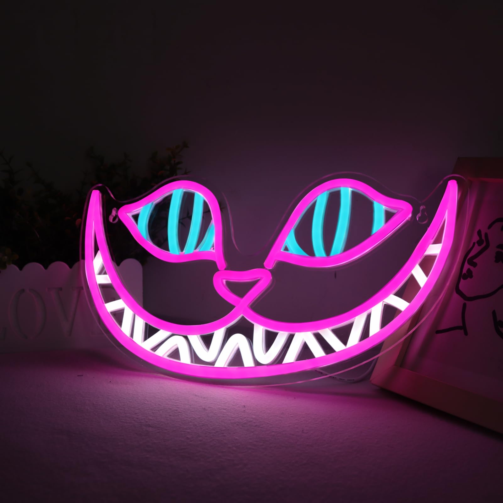 Tiabuy Cheshire Cat neon sign hanging kit ready for wall mounting