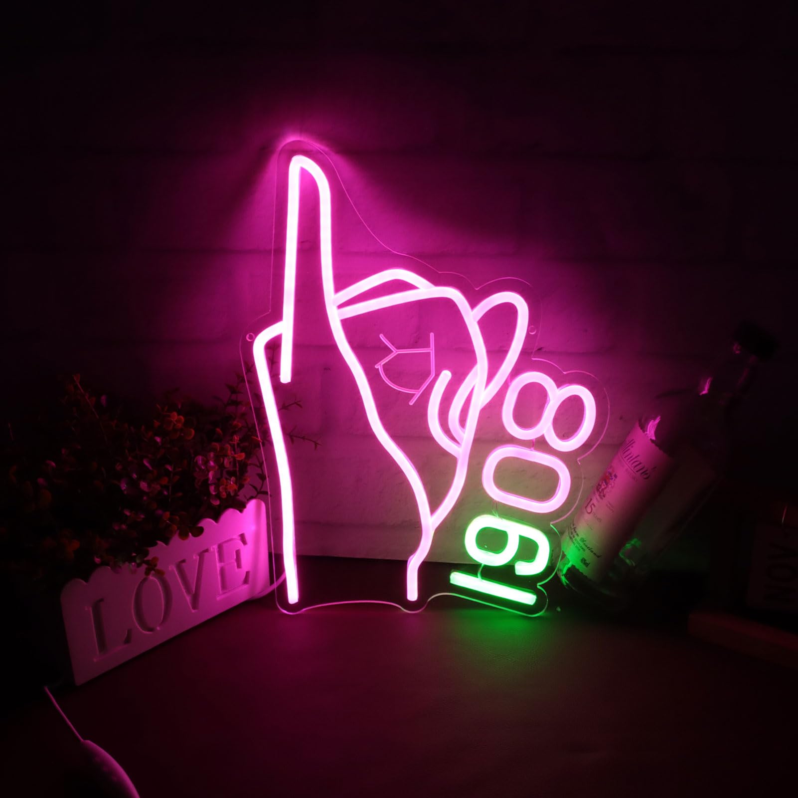 Tiabuy neon sign with green and pink glow for wall decor