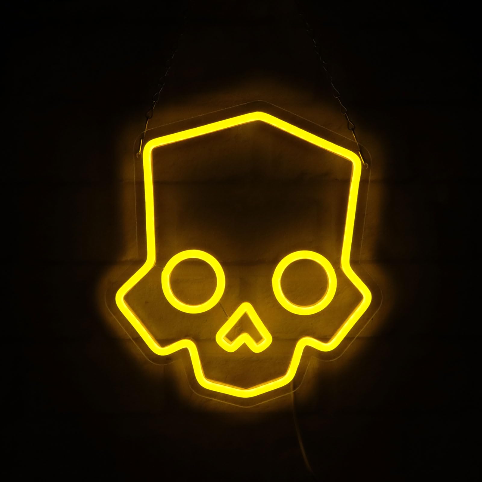 Tiabuy Skull Neon Sign with hanging chain for easy wall mounting.