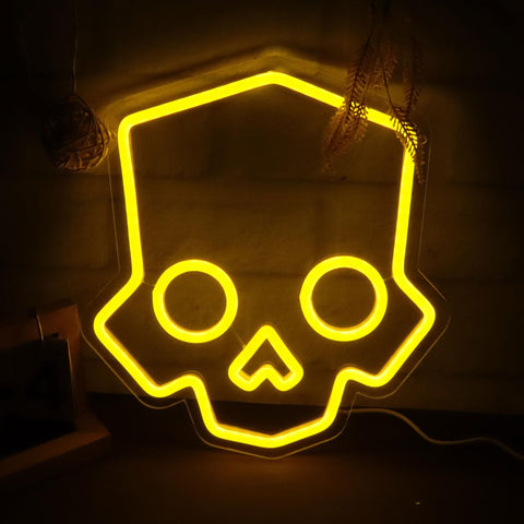 Tiabuy Skull Neon Sign glows bold yellow for game room ambiance.