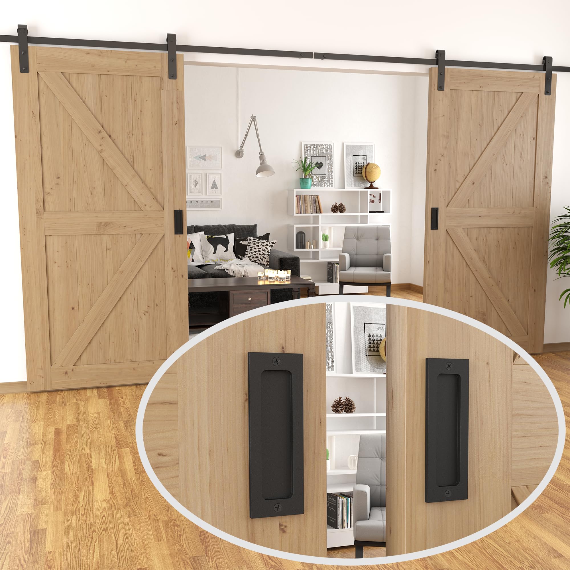Tibres pocket door pull close-up in matte black with smooth edge.