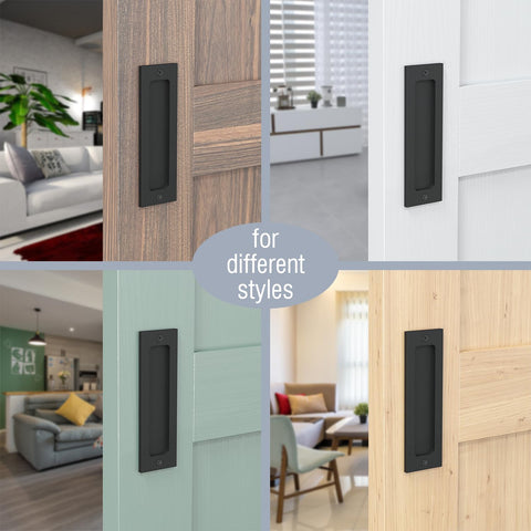 Tibres sliding door pulls in matte black, suitable for interior or exterior use.