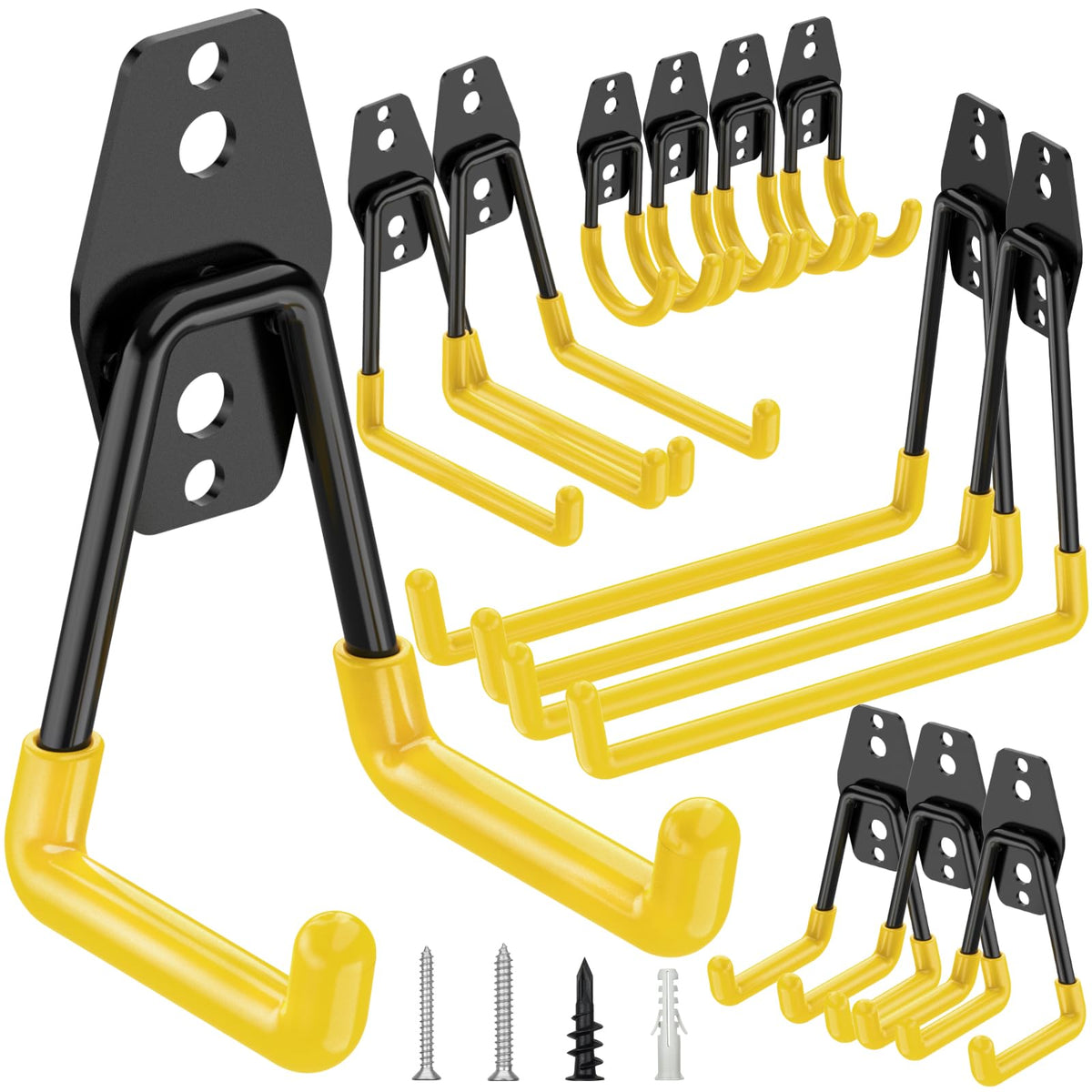TICONN 12-pack garage hooks yellow for heavy-duty wall storage.