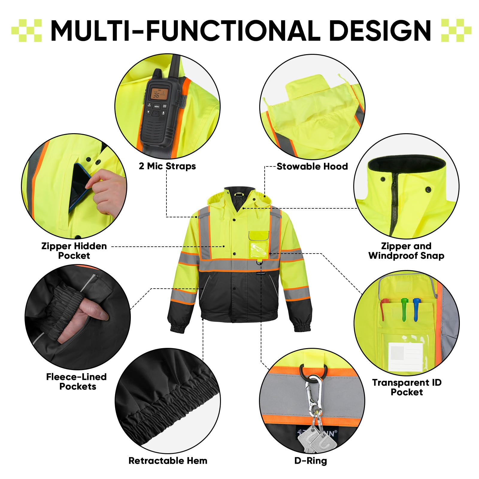 TICONN 160g fleece-insulated lining for warmth during cold outdoor work.
