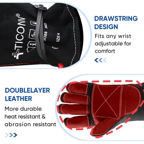 TICONN welding gloves forearm protection with extended sleeves shielding sparks