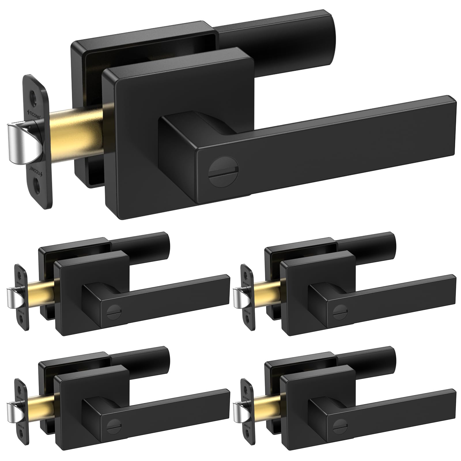 TICONN 5PK matte black door handles set for durable, stylish interior doors.