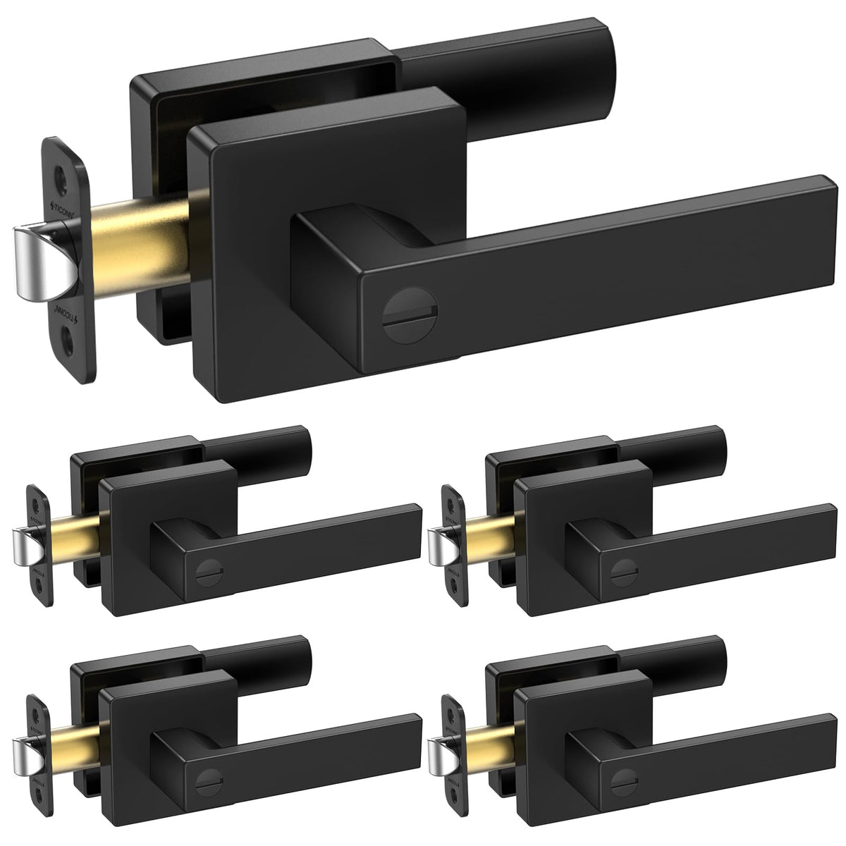 TICONN 5PK matte black door handles set for durable, stylish interior doors.