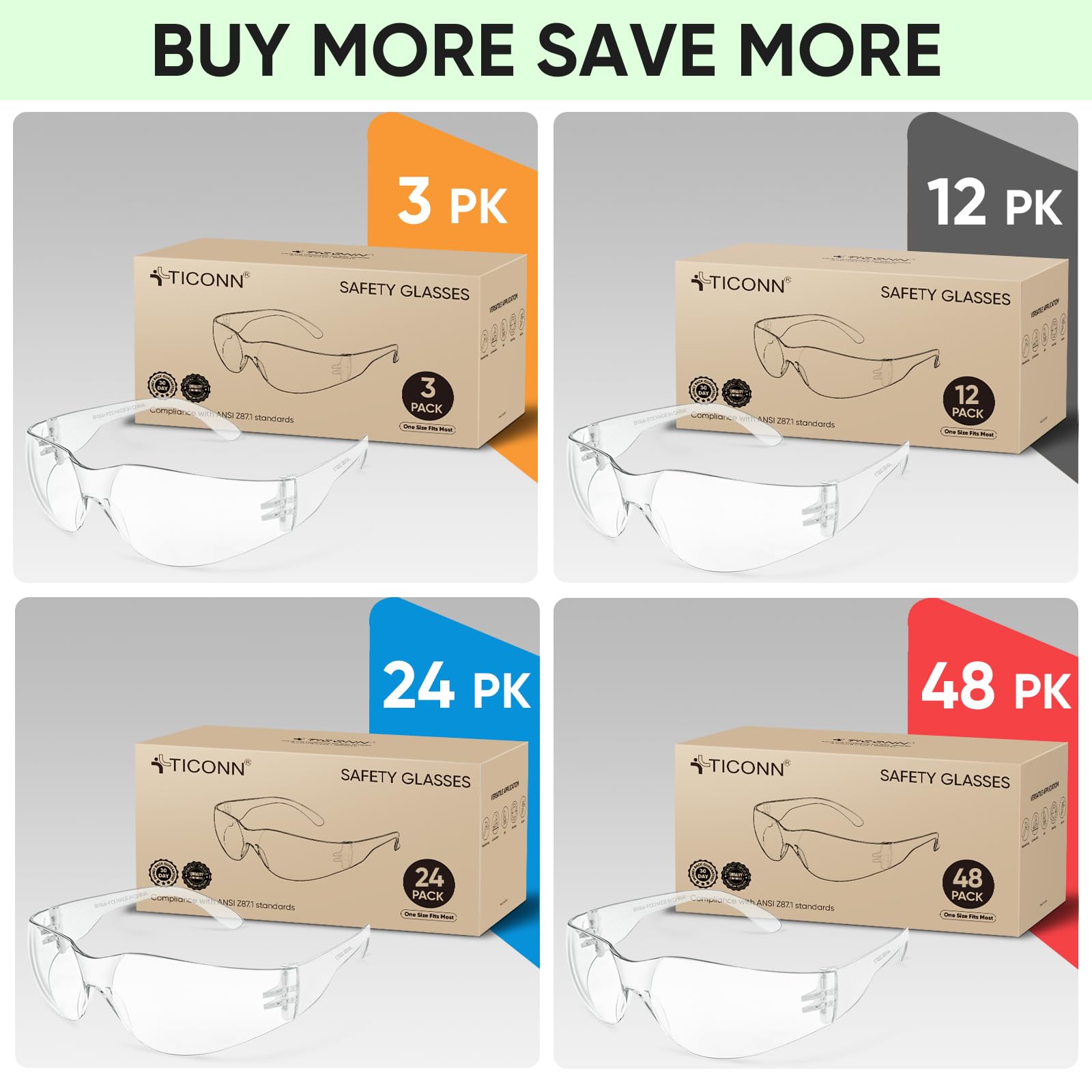 TICONN anti-scratch polycarbonate lenses provide distortion-free visibility at work.