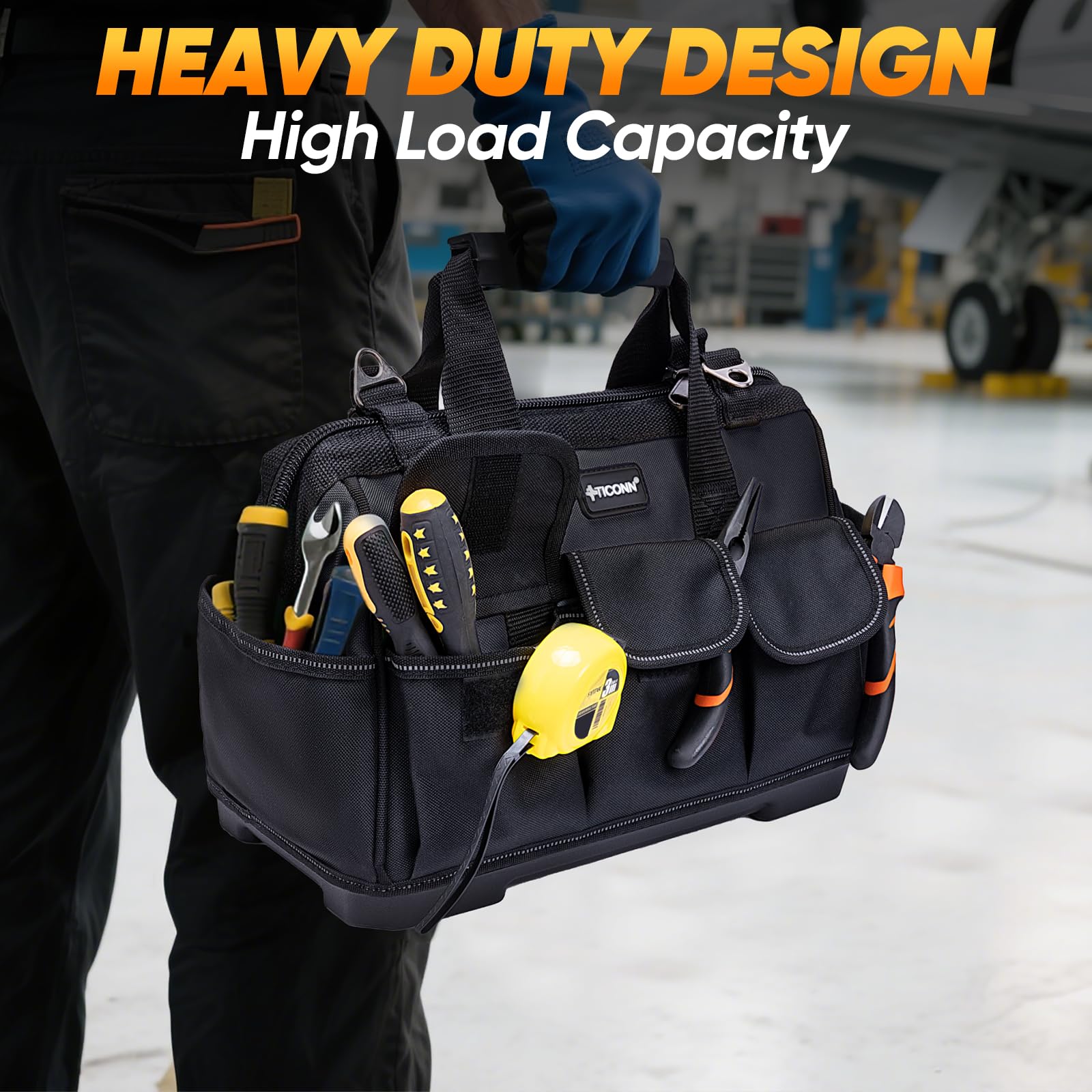 TICONN black tool bag ready for daily site or workshop use.