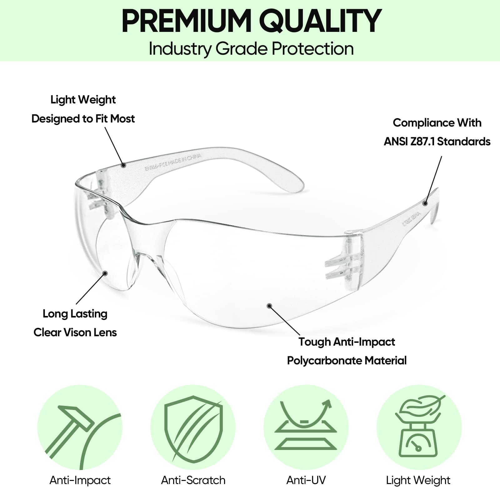 TICONN comfort-fit safety glasses stay comfortable for long wear.