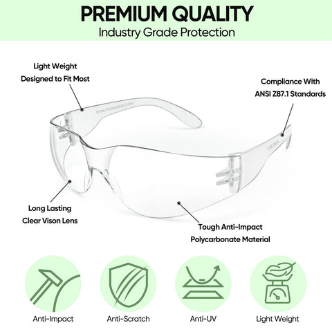 TICONN comfort-fit safety glasses stay comfortable for long wear.