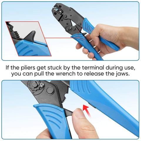 TICONN crimping pliers with ergonomic grip for AWG 22–10 splices.