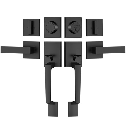 TICONN double front door handle set with square lever for exterior durability