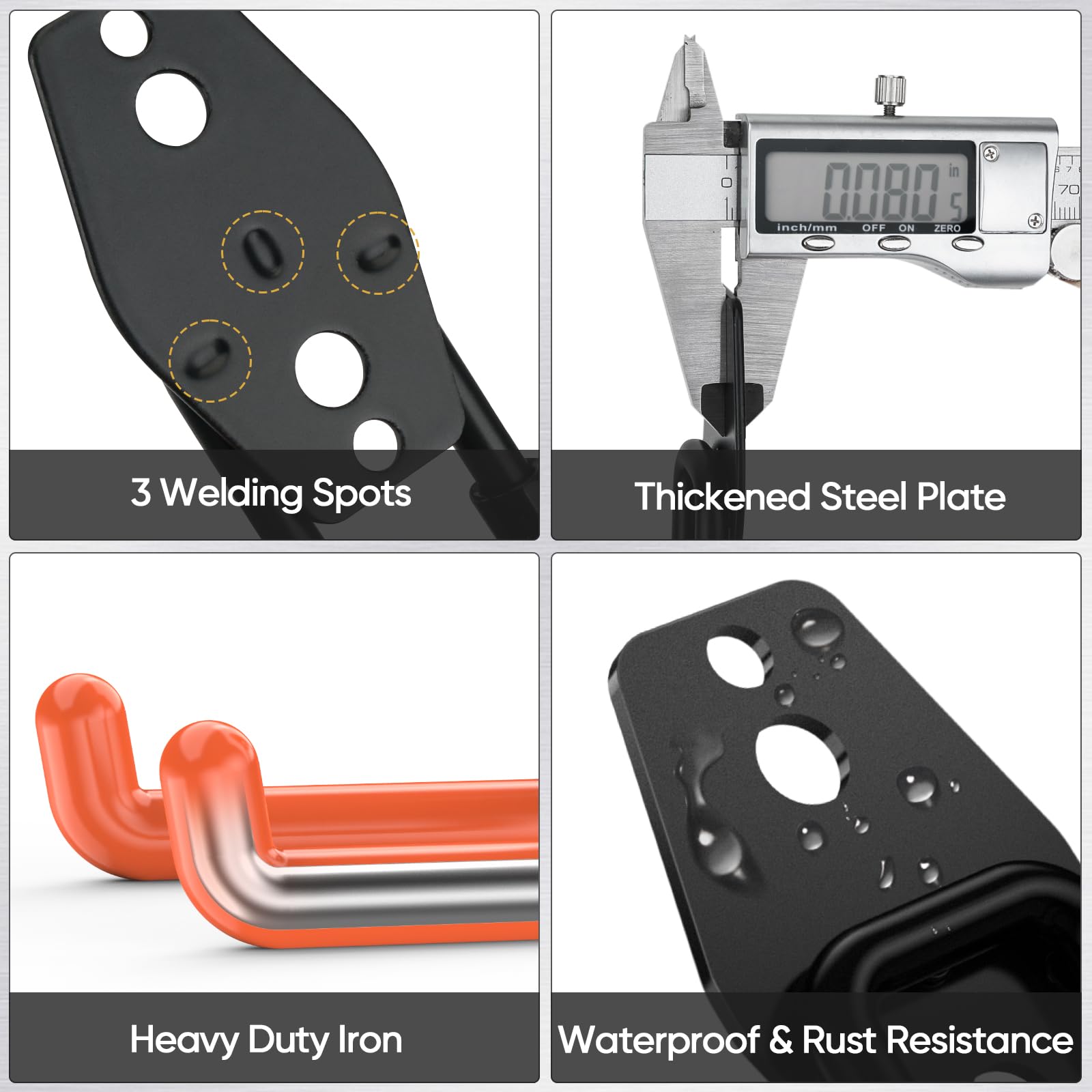 TICONN heavy-duty garage hook closeup shows steel construction and coating.