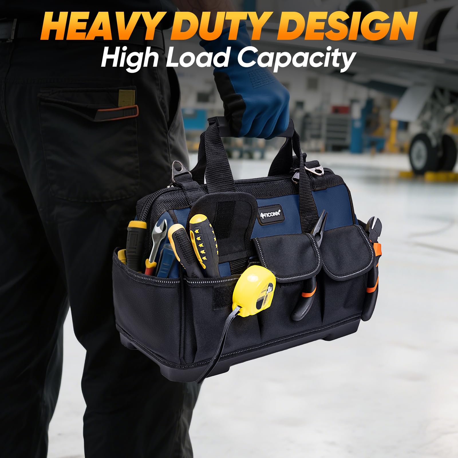 TICONN blue heavy duty tool bag for easy identification